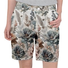 Vintage Floral Elegance Women s Pocket Shorts by LyssasMindArt