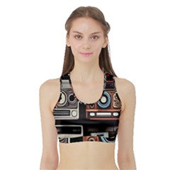 Retro Cameras Old Vintage Antique Technology Wallpaper Retrospective Sports Bra With Border by Grandong