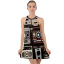 Retro Cameras Old Vintage Antique Technology Wallpaper Retrospective Halter Tie Back Chiffon Dress View1