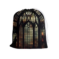 Stained Glass Window Gothic Drawstring Pouch (xl) by Maspions