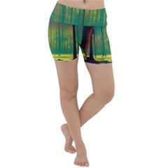 Nature Swamp Water Sunset Spooky Night Reflections Bayou Lake Lightweight Velour Yoga Shorts by Posterlux