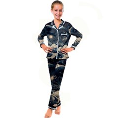 Starry Sky Moon Space Cosmic Galaxy Nature Art Clouds Art Nouveau Abstract Kids  Satin Long Sleeve Pajamas Set by Posterlux