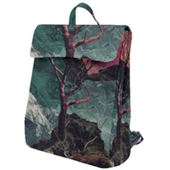 Night Sky Nature Tree Night Landscape Forest Galaxy Fantasy Dark Sky Planet Flap Top Backpack by Posterlux