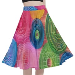 Colorful Abstract Patterns A-line Full Circle Midi Skirt With Pocket by Maspions