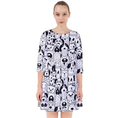 Seamless Pattern With Black White Doodle Dogs Smock Dress by Grandong