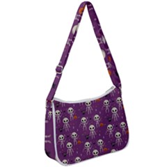 Skull Halloween Pattern Zip Up Shoulder Bag by Maspions
