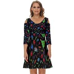 New Year Christmas Background Shoulder Cut Out Zip Up Dress by Maspions