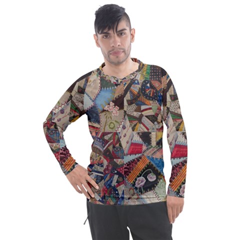 Background Embroidery Pattern Stitches Abstract Men s Pique Long Sleeve T-shirt by Ket1n9