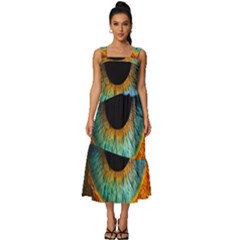 Eye Bird Feathers Vibrant Square Neckline Tiered Midi Dress by Hannah976
