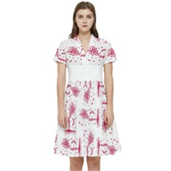 Fantasy Landscape Scene Sketchy Illustration Motif Pattern Wb Short Sleeve Waist Detail Dress by dflcprintsclothing