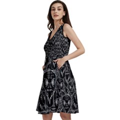 Old Man Monster Motif Black And White Creepy Pattern Sleeveless V-neck Skater Dress With Pockets by dflcprintsclothing