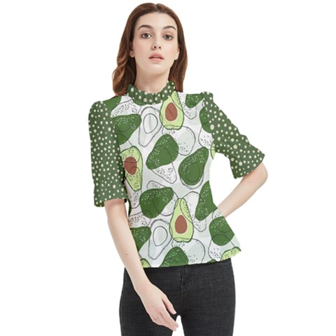 Avocado Pattern Frill Neck Blouse by flowerland