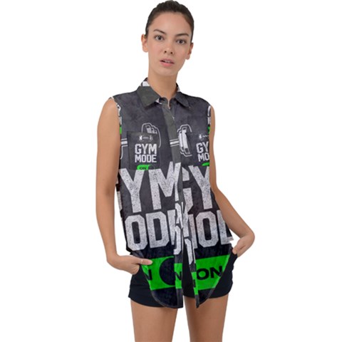 Gym Mode Sleeveless Chiffon Button Shirt by Store67
