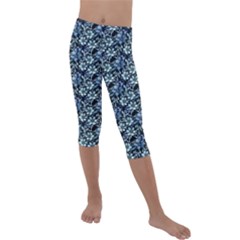Blue Flowers 001 Kids  Lightweight Velour Capri Leggings  by DinkovaArt