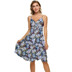 Blue Flowers 2 Sleeveless Tie Front Chiffon Dress by DinkovaArt