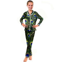 Peacock Pattern Kids  Satin Long Sleeve Pajamas Set