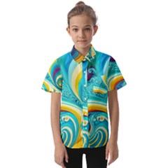 Abstract Waves Ocean Sea Whimsical Kids  Short Sleeve Shirt by Maspions