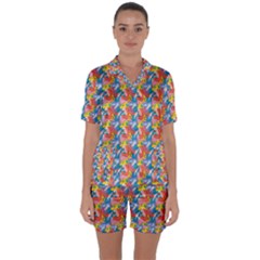 Abstract Pattern Satin Short Sleeve Pajamas Set by designsbymallika