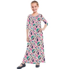 Multi Colour Pattern Kids  Quarter Sleeve Maxi Dress by designsbymallika