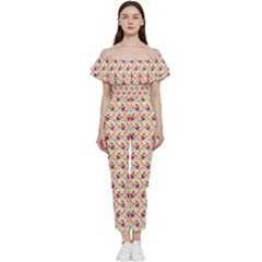 Summer Watermelon Pattern Bardot Ruffle Jumpsuit by designsbymallika