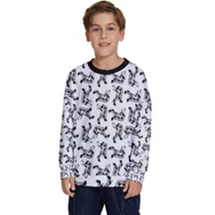 Erotic Pants Motif Black And White Graphic Pattern Black Backgrond Kids  Crewneck Sweatshirt by dflcprintsclothing