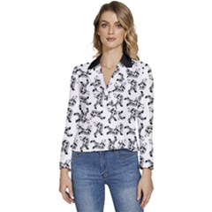 Erotic Pants Motif Black And White Graphic Pattern Black Backgrond Women s Long Sleeve Revers Collar Cropped Jacket by dflcprintsclothing