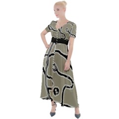 Sketchy Abstract Artistic Print Design Button Up Short Sleeve Maxi Dress by dflcprintsclothing