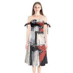 Abstract  Shoulder Tie Bardot Midi Dress by Sobalvarro