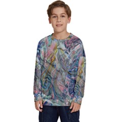 Abstract Flows Kids  Crewneck Sweatshirt by kaleidomarblingart