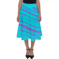 Wave Stripe Pattern Design Aqua Perfect Length Midi Skirt by Ndabl3x
