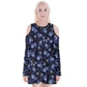 Stylized Floral Intricate Pattern Design Black Backgrond Velvet Long Sleeve Shoulder Cutout Dress View1