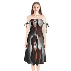 Melancholy Autumn Shoulder Tie Bardot Midi Dress by MRNStudios
