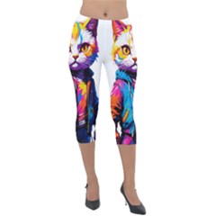 Wild Cat Lightweight Velour Capri Leggings  by Sosodesigns19