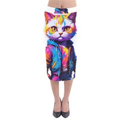 Wild Cat Velvet Midi Pencil Skirt by Sosodesigns19