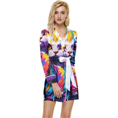 Wild Cat Long Sleeve Satin Robe by Sosodesigns19