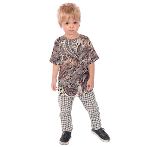 Paisley Print Musical Notes5 Kids  Raglan T-shirt by RiverRootz