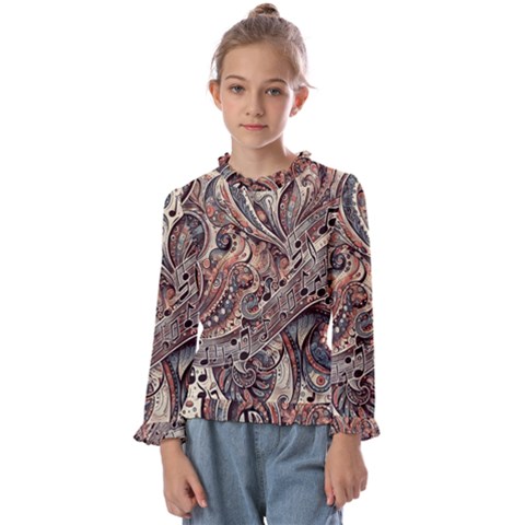 Paisley Print Musical Notes5 Kids  Frill Detail T-shirt by RiverRootz