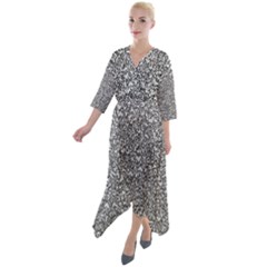 Fuck You Phrase Sketchy Drawing Motif Random Pattern Black Backgrond Quarter Sleeve Wrap Front Maxi Dress by dflcprintsclothing