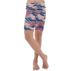 Waves Ocean Sea Water Pattern Rough Seas Digital Art Nature Nautical Kids  Lightweight Velour Cropped Yoga Leggings by Bedest