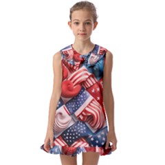 Us Presidential Election Colorful Vibrant Pattern Design  Kids  Pilgrim Collar Ruffle Hem Dress by dflcprintsclothing