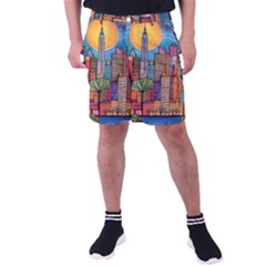 City New York Nyc Skyscraper Skyline Downtown Night Business Urban Travel Landmark Building Architec Men s Pocket Shorts by Posterlux