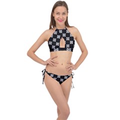 Floral Pattern Repeat Seamless Cross Front Halter Bikini Set by Proyonanggan