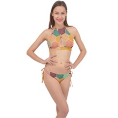 Abstract Hex Hexagon Grid Pattern Honeycomb Cross Front Halter Bikini Set by Proyonanggan