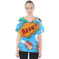 Comical Words Animals Comic Omics Crazy Graffiti V-neck Dolman Drape Top by Bedest