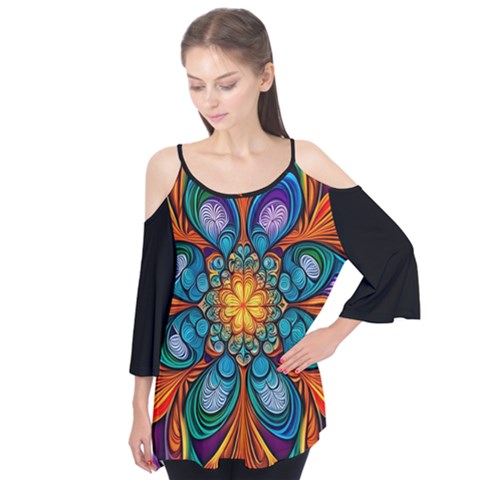 Schwarz Bunt Flutter Sleeve T-shirt  by 2607694c
