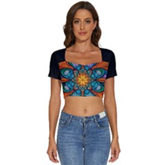 Schwarz Bunt Short Sleeve Square Neckline Crop Top  by 2607694c
