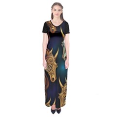 Schwarz Pferde Muster Short Sleeve Maxi Dress by 2607694c