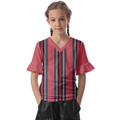 Rosa Grau Streifen Kids  V-neck Horn Sleeve Blouse by 2607694c