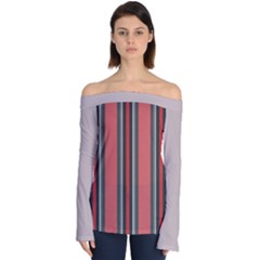 Rosa Grau Streifen Off Shoulder Long Sleeve Top by 2607694c