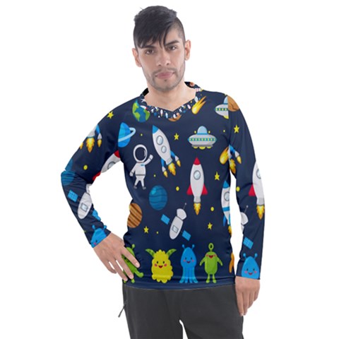 Big Set Cute Astronauts Space Planets Stars Aliens Rockets Ufo Constellations Satellite Moon Rover V Men s Pique Long Sleeve T-shirt by Bedest